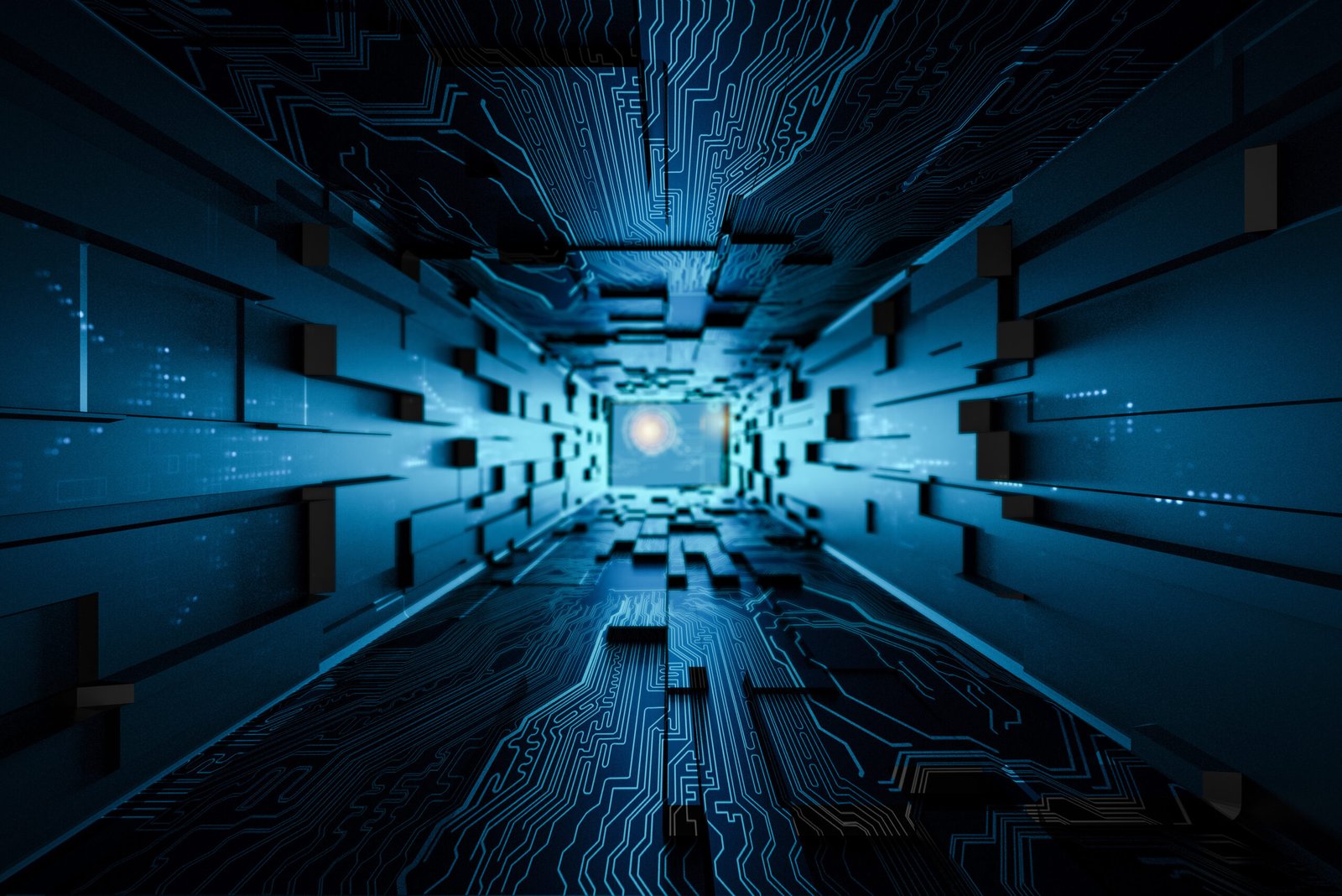 Abstract glowing digital data connections representing D3 Engineering hardware-aware software delivery